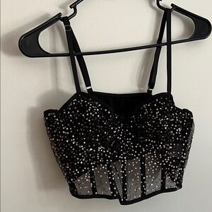 Sequin Embellished Black Crop Top by Efordrum